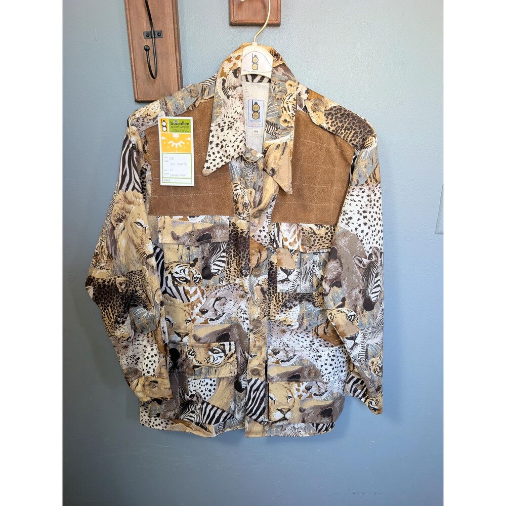 Vintage Safari Jacket; 70s Animal Print Shirt by Bob Allen
